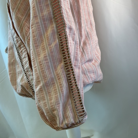 Promesa Deep VNeck Striped Peasant Boho Blouse Size Large - Picture 5 of 11